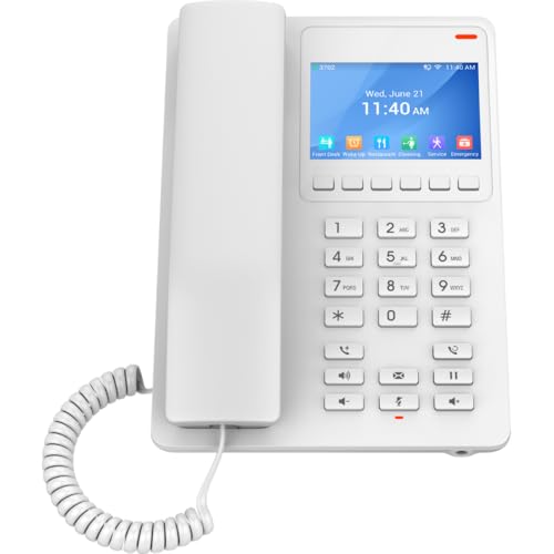 Teléfono ip hotelero con pantalla lcd a color, 2 líneas sip con 2 cuentas, codec opus, ipv4/ipv6, color blanco, con gestión en la nube gdms