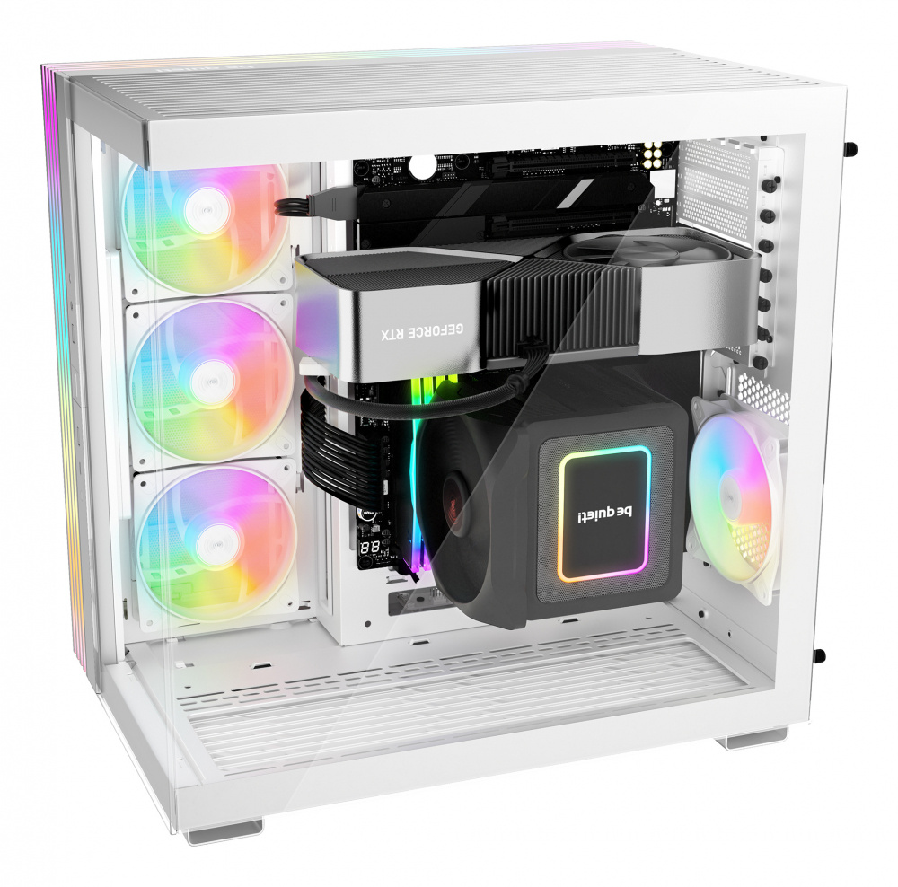 Gabinete Besile Gamer Vidrio templado blanco con base de luz de 600 lx