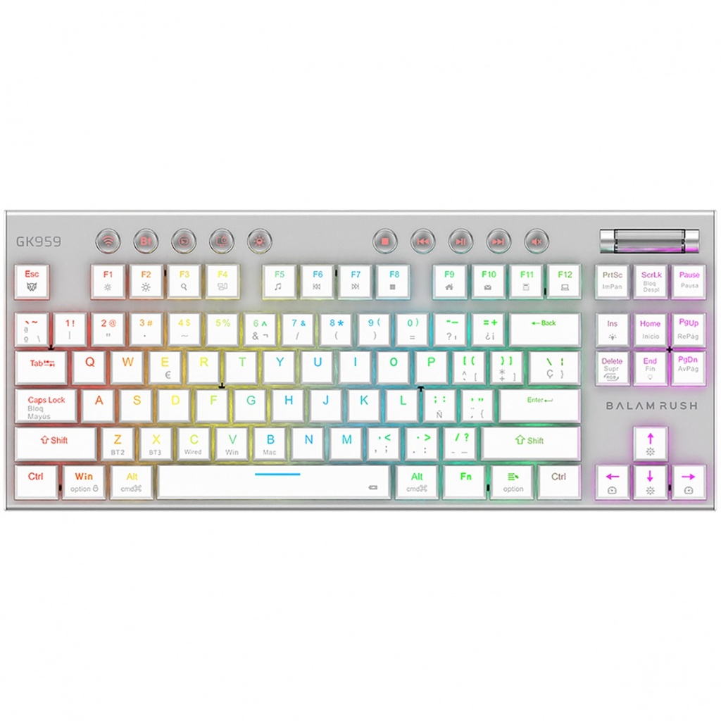 Teclado Mecánico Gamer Balam Rush Dominate Expert GK959 LED RGB TKL Switch Brown RF Inalámbrico/Bluetooth