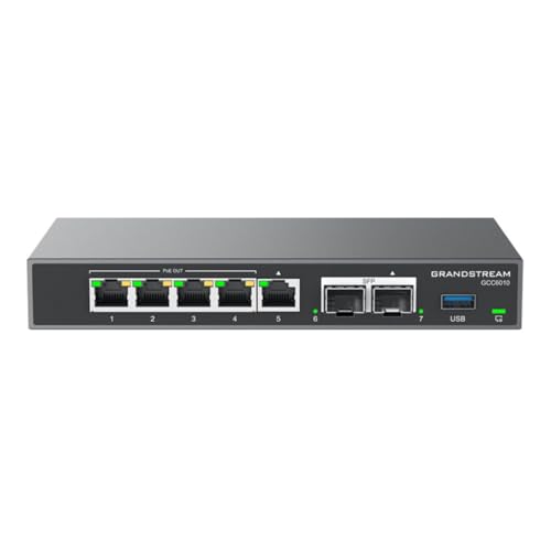Dispositivo 4 en 1 gcc6010 grandstream conmutador ip / firewall / ruteador vpn / swicth 5 puertos gbps poe af/at / 2 puertos sfp 2.5gbps / 3 puertos wan / administrable cloud gdms