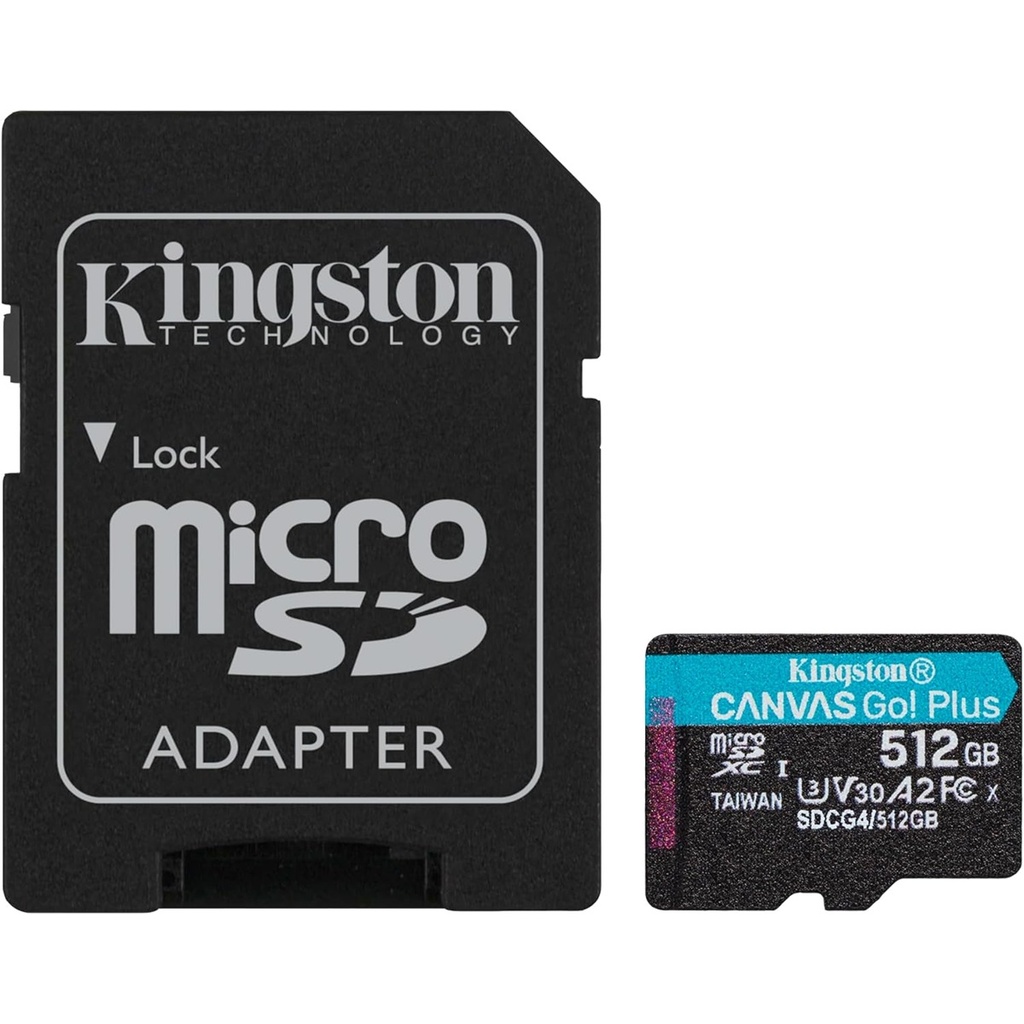 Memoria Flash Kingston Canvas Go! Plus 512GB MicroSD UHS-I Clase 10 Con Adaptador