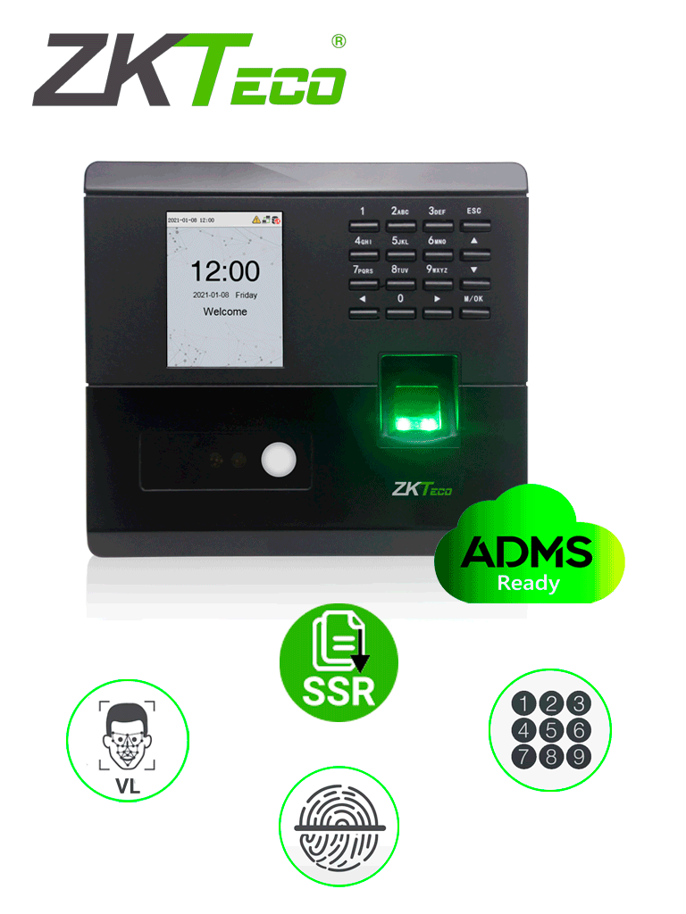 Control De Acceso Y Asistencia Biométrico ZKTeco MB10-VL 100 Rostros 500 Huellas 50,000 Tarjetas