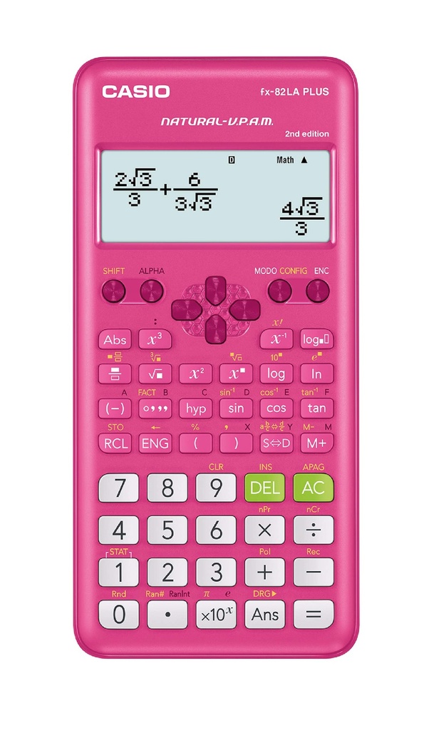 Calculadora cientifica casio mas de 250 funciones fx-82laplus2 para primaria y secundaria rosa 4 lineas vpam