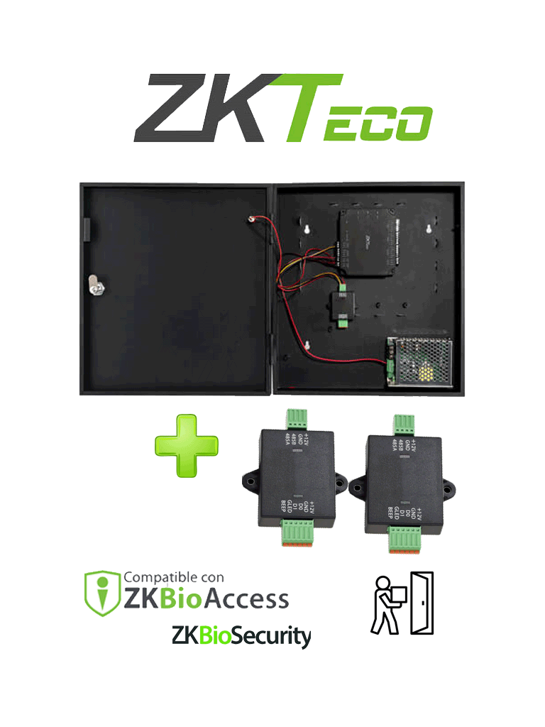 Zkteco c2260wrpack -  panel de control de acceso de solo tarjeta para 2 puertas con convertidor de 485 a weigand /  controla has