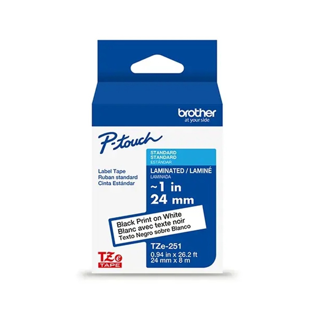Cinta De Transferencia Térmica Brother TZE251G Negro sobre Blanco 24 mm x 8 Metros