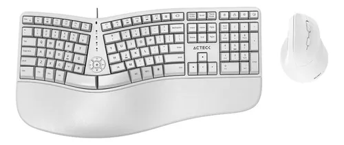 Kit de teclado y mouse acteck inalambrico mk770, ergonomico, 2.4 mhz, hasta 2400 dpi, blanco