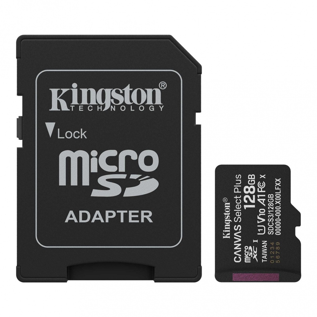 Memoria Flash Kingston Canvas Select Plus 128GB MicroSD UHS-I Clase 10 Con Adaptador