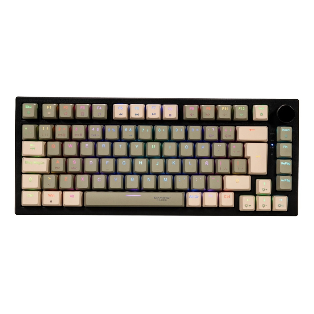 Teclado Mecánico Gamer Naceb Silver Fang LED RGB 75% Switch Brown Inalámbrico Español