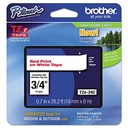 Cinta brother tze242 laminada texto rojo fondo blanco 18mmx8m