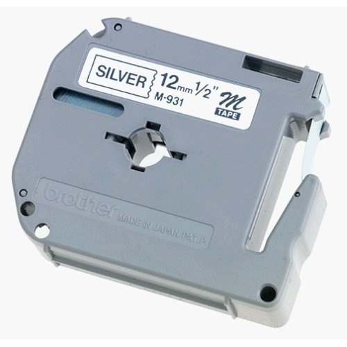 Cinta Brother M931 Negro sobre Plata, 12mm x 8m