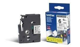 Cinta brother tzes211 laminada súper adhesiva texto negro fondo blanco 6mmx8m
