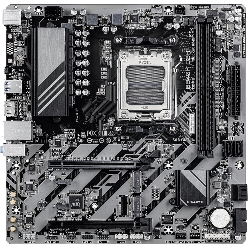 Tarjeta Madre Gigabyte B840M D2H Micro-ATX AM5 AMD B840 128GB DDR5 HDMI Para AMD 