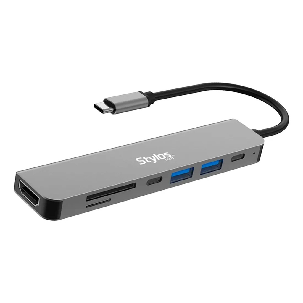 Docking Station Stylos STCBHUB71G USB C - 2x USB C 3.0 2x USB A 2.0 1x HDMI MicroSD/SD