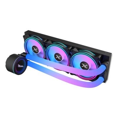 Enfriamiento Liquido Xzeal 360mm Redondo XZ414 para CPU 3 Fan x120mm Mangueras ARGB 3 pines + PWM 4 pines + Seguro para INTEL/AMD Negro