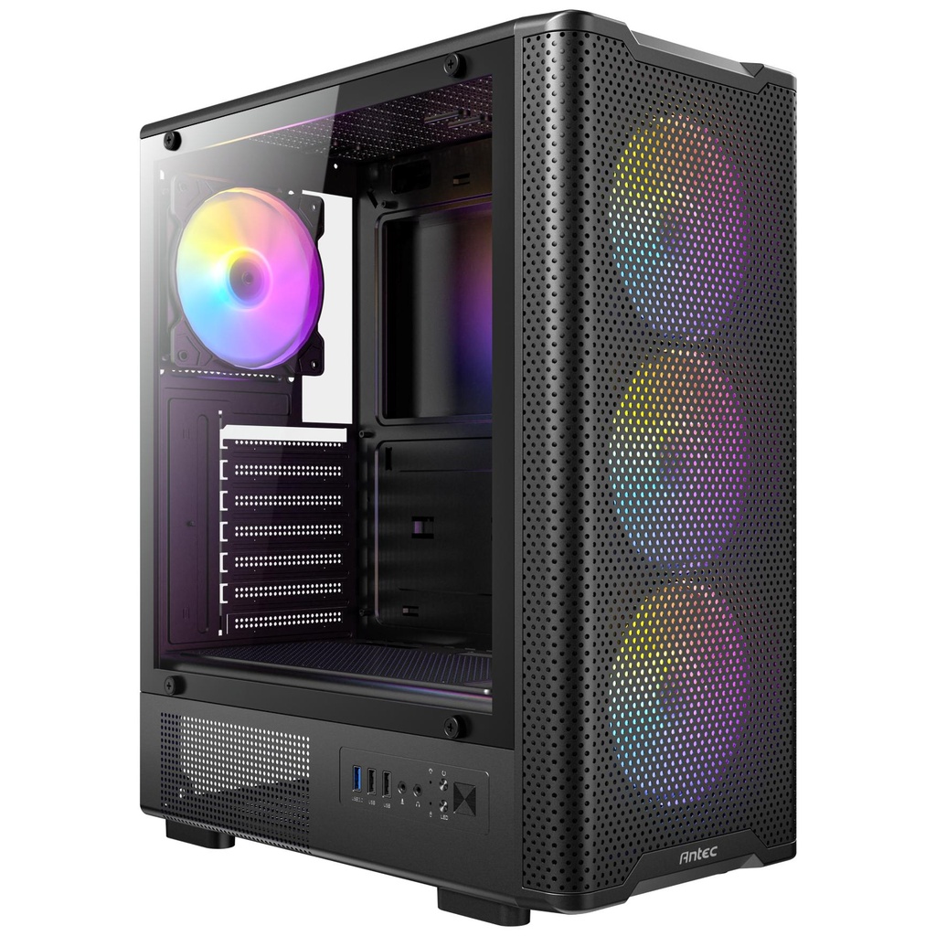Gabinete antec vx310 argb midi tower, vent. 3x 120 mm, vent. 1x 120 mm, psu no negro