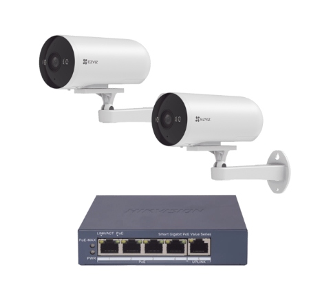 EZVIZ Kit de Vigilancia CS-H5/3MP/POE/KS2 de 2 Cámaras IP Bullet WiFi