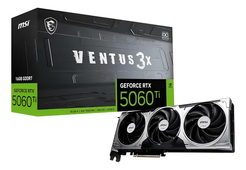 Tarjeta de video msi rtx 5060 ti 16g ventus 3x oc 16gb gddr7 2617 mhz 1*hdmi 3*dp 3*fan