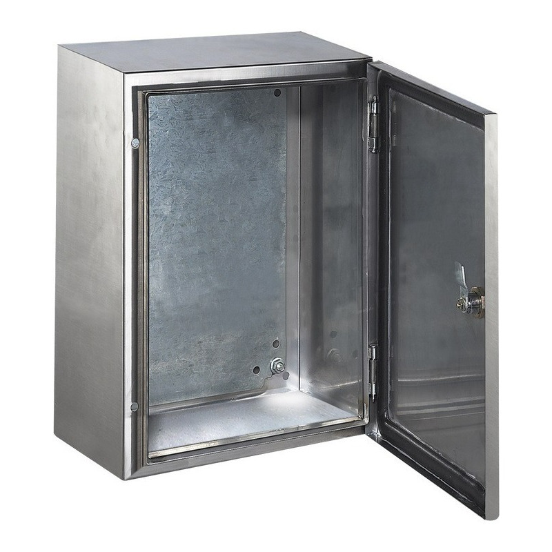 Gabinete de acero inoxidable ip66 uso en intemperie (300 x 400 x 200 mm) con placa interna galvanizada.