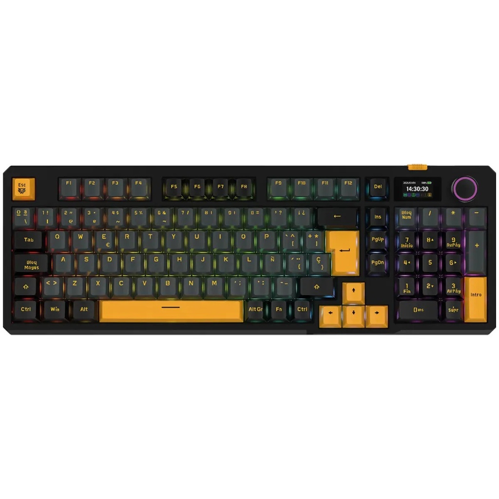 Teclado mecanico inalambrico balam rush, defeat level gk3,espanol, negro/naranja