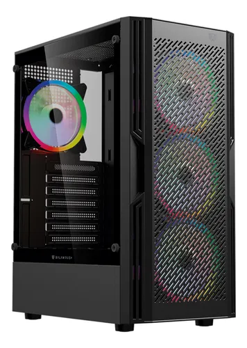 Gabinete balam rush gamer compact media torre dragonfly ventra gm570 / max mb atx sin fuente / 1x usb a 3.0 + 2x usb a 2.0 + 4xfan 120mm argb 4 pin / panel izq cristal + frente mesh / negro