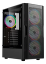 Gabinete balam rush gamer compact media torre dragonfly ventra gm570 / max mb atx sin fuente / 1x usb a 3.0 + 2x usb a 2.0 + 4xfan 120mm argb 4 pin / panel izq cristal + frente mesh / negro