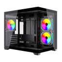 Gabinete balam rush gamer mini torre tank core pro gi925 / max mb m-atx sin fuente / 1x usb a 3.0 + 3xfan 120mm argb 4 pin / full cristal / negro