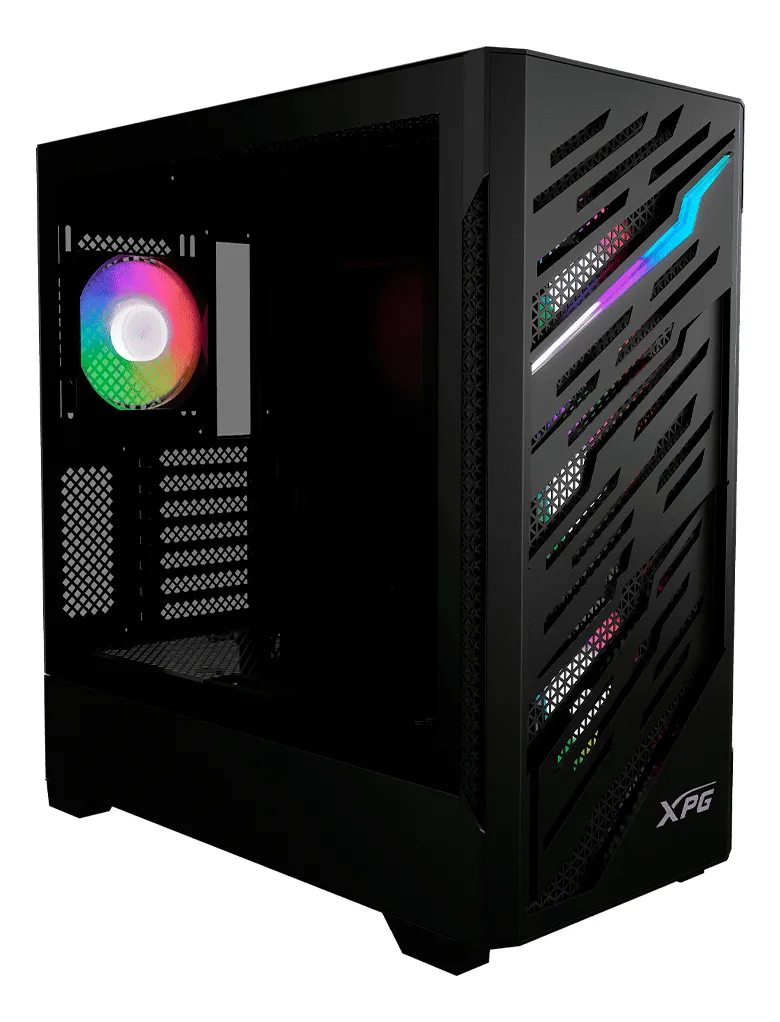 Gabinete xpg starker air btf, midi-tower, atx/eatx/micro-atx/mini-itx, usb 3.0, sin fuente, 4 vent instalados, negro