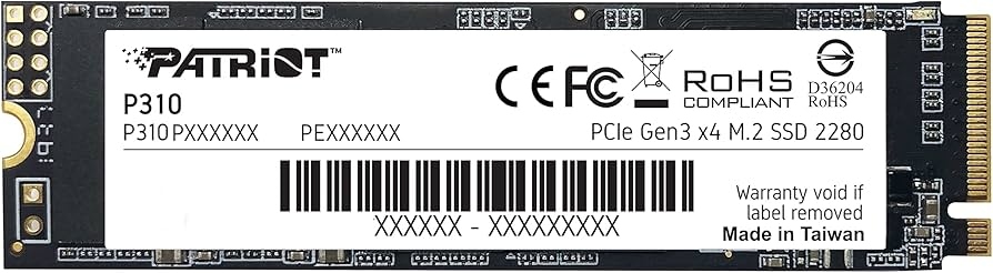 SSD Patriot P310 NVMe, 480GB, M.2, 1.000MB/s Escritura, 1700 MB/s Lectura, PCI Express 3.0
