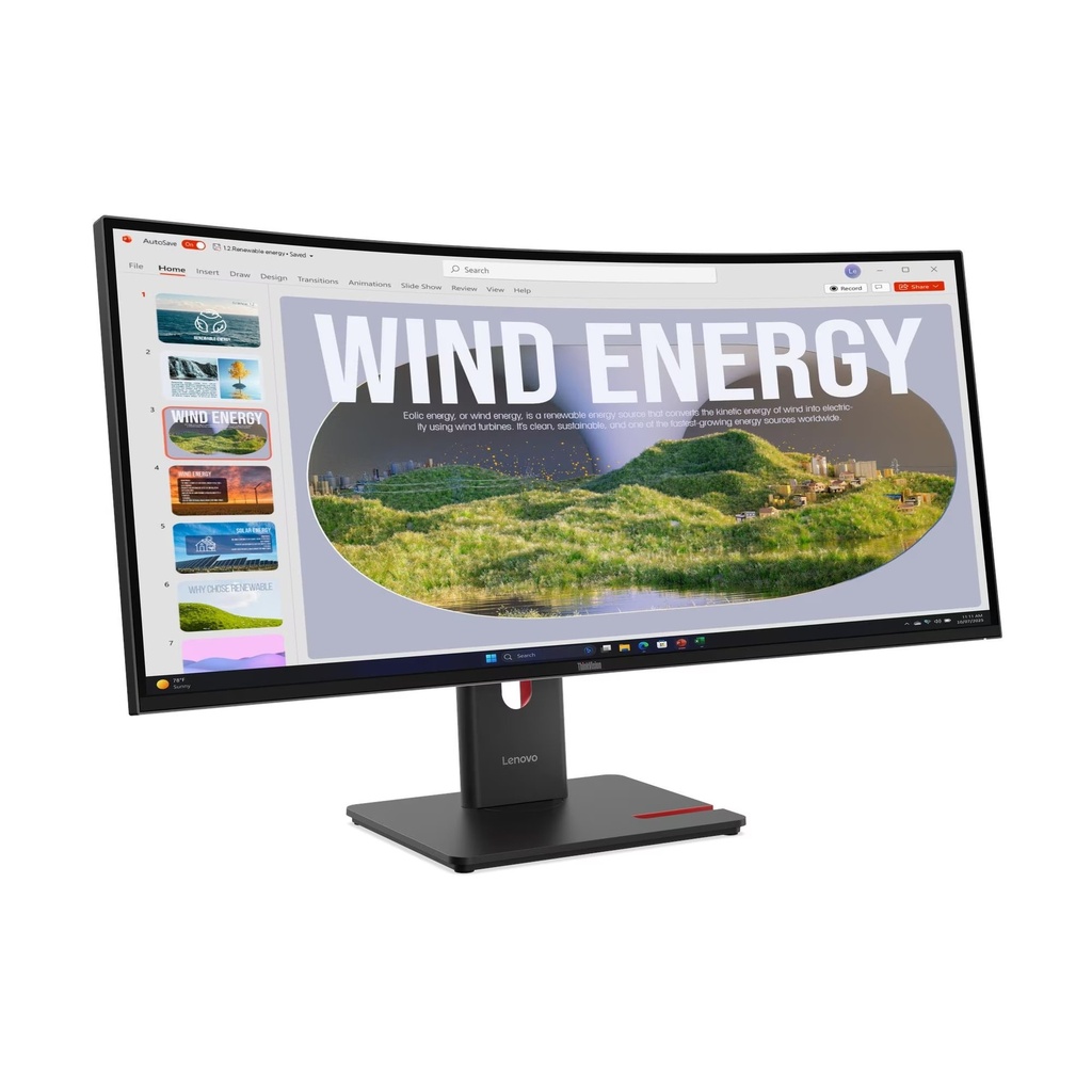 Monitor lenovo thinkvision t34wd-40 34" wqhd curvo 1500r con usb-c 100w y hub usb