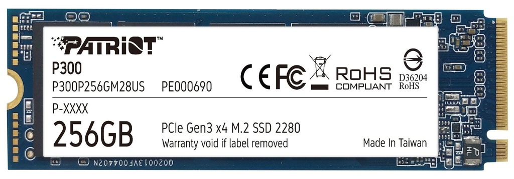 SSD Patriot P300 NVMe, 256GB, M.2, 1100 MB/s Escritura, 1700 MB/s Lectura, PCI Express 3.0