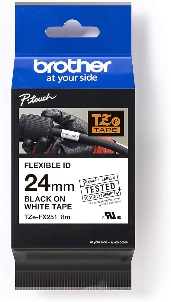 Cinta Brother TZe-FX251 Negro sobre Blanco, 24mm x 8m