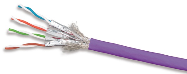 Bobina de cable blindado s/ftp de 4 pares, cat7a, inmune a ruido e interferencias, ls0h (bajo humo, cero halógenos), color viole