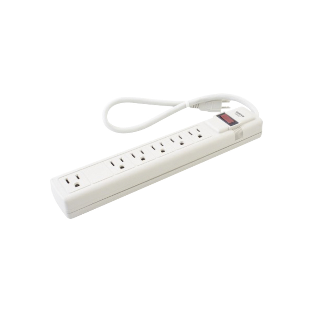 Multicontacto con supresor de picos 450 joules, voltaje de entrada: 127 vca nema 5-15p, con 6 salidas nema 5-15r. 