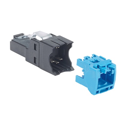 Plug rj45 utp, instalación recta, terminación en campo certificable, compatible con cat5e, cat6 y cat6a, color negro