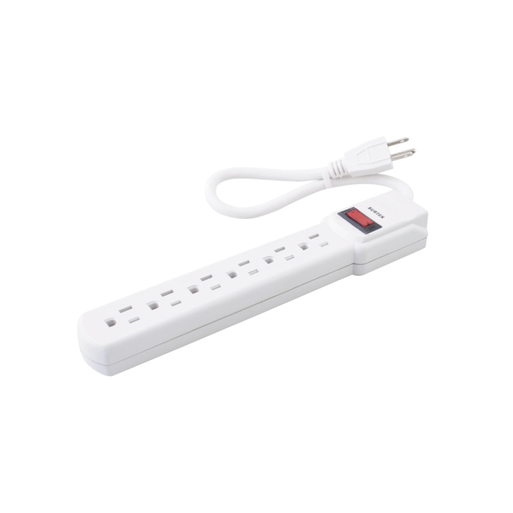 Multicontacto con cable 30 cm. 6 tomas 127 vca línea, tierra, neutro 15 a max.