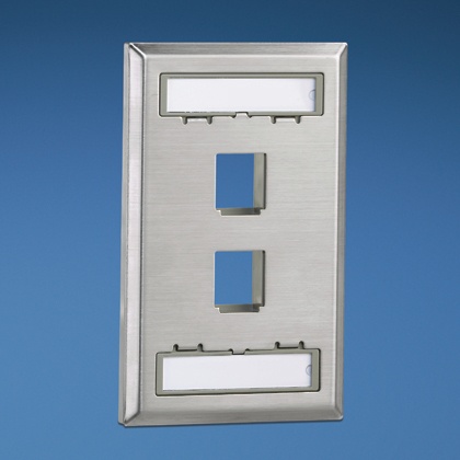 Placa de pared vertical, salida para 2 puertos keystone, con espacios para etiquetas, de acero inoxidable 