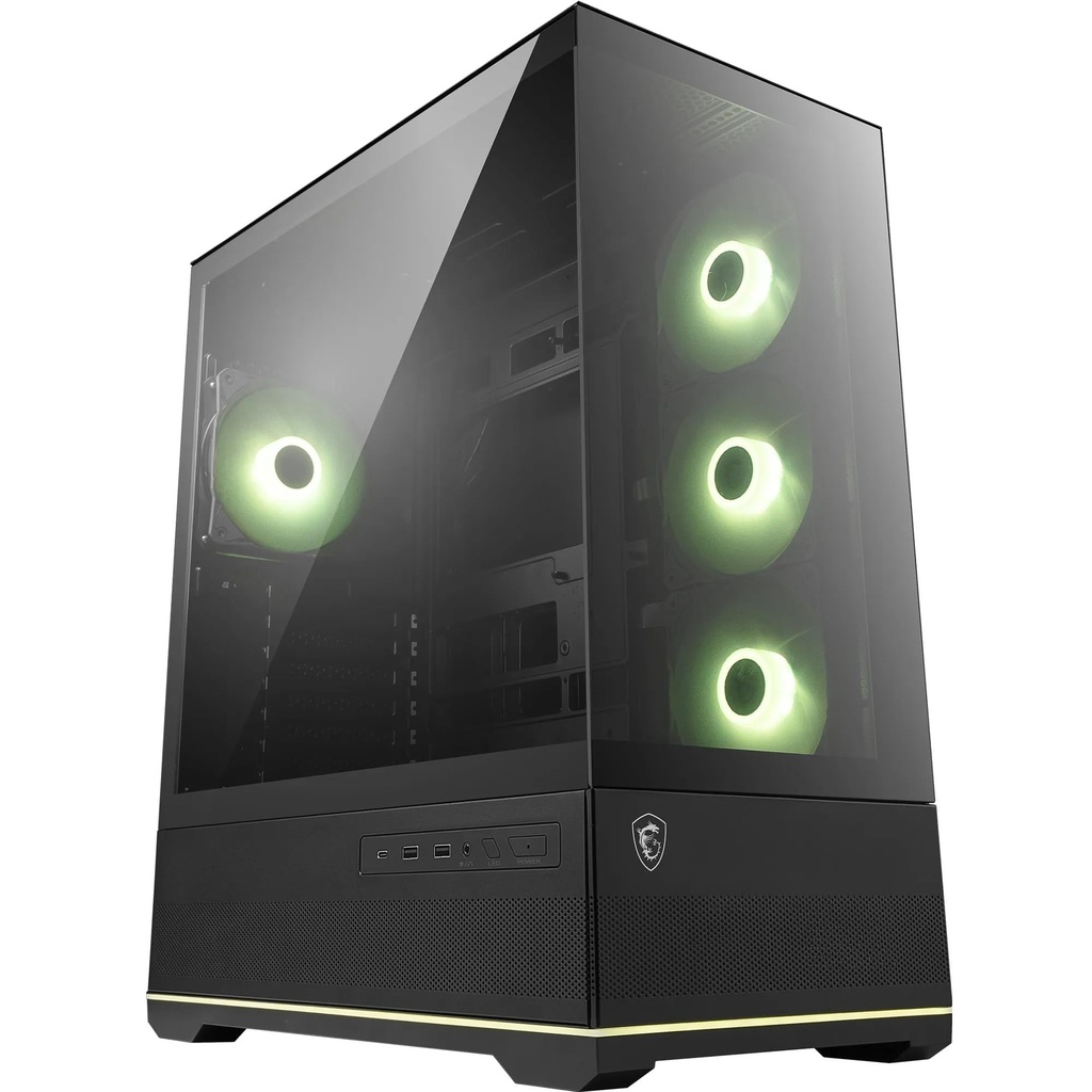 Gabinete msi pag pano m110a, midi-tower, micro-atx/mini-itx, usb 2.0/3.0, sin fuente, 3 ventiladores, negro