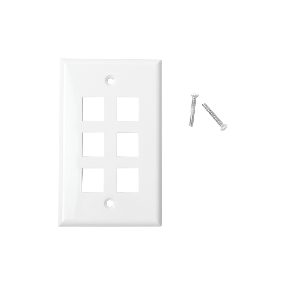 Placa de pared de 6 puertos, keystone, color blanco 