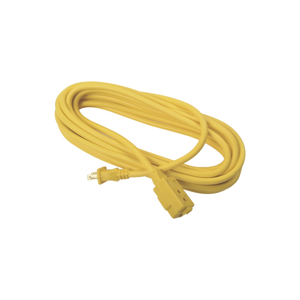 Extensión eléctrica de uso rudo 6 metros, (127vca/ 10a máximo) clavija 2 patas con 3 salidas color amarilla.