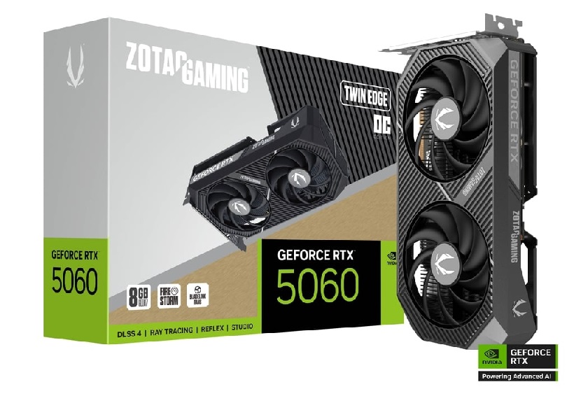 Tarjeta de video zotac zt-b50600h-10a rtx 5060 twin edge oc 8gb gddr7 2527 mhz pcie 5 hdmi 3*dp 2*fan