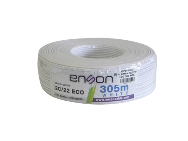 Cable de alarma enson 32201w305 serie eco multifilar  2c/22 awg bobina de 305 metros forro pvc color blanco para uso interior di