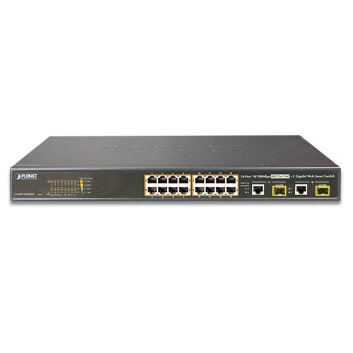 Switch administrable planet fgsw-1816hps / 16 puertos rj45 10/100 auto-mdi/mdi-x / puertos inyector poe 802.3af/at poe + / 2 pue