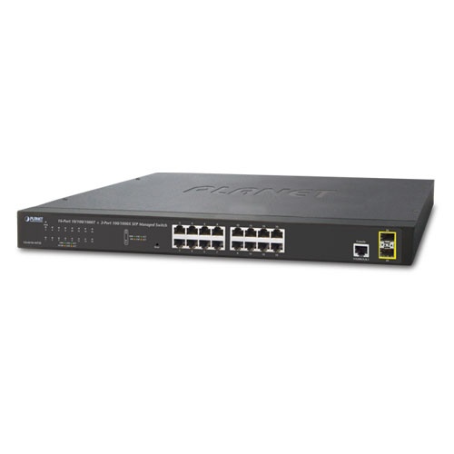 Switch planet gs-4210-16t2s/ administrable-l2/l4/ 16 puertos rj45 velocidad de transmision 10/100/1000 mbps+ 2 puertos fibra sfp