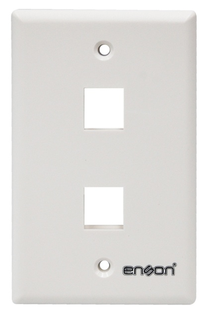Placa de pared (faceplate) enson epro-fp20 compatible con jack keystone 2 puertos color blanco, uso en interior, ideal para cone