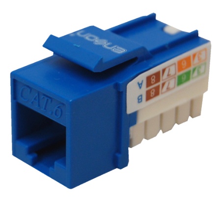 Conector modular jack rj45 enson epro-jack6-bl serie pro, posicion vertical cat6 color azul compatible con placas enson epro-fp 