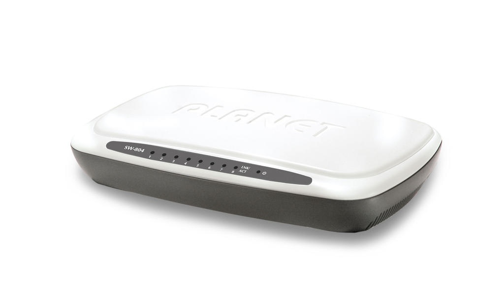 Switch no administrable de 8 puertos / planet sw-804 / 8 puertos rj45 mdi/mdi-x / 1,2 mpps / recinto de plastico / 5v cc / 3w de