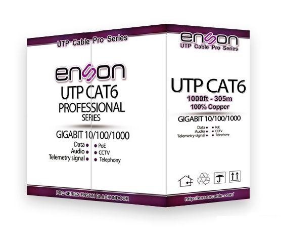 Cable utp cat6 enson 12261g305 serie eco calibe 23 awg cca bobina de 305 metros forro pvc color gris uso interior recomendado pa