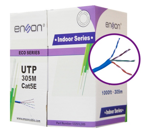 Cable utp cat5e enson 12251l305 serie eco calibe 24 awg cca bobina de 305 metros forro pvc color azul uso interior recomendado p
