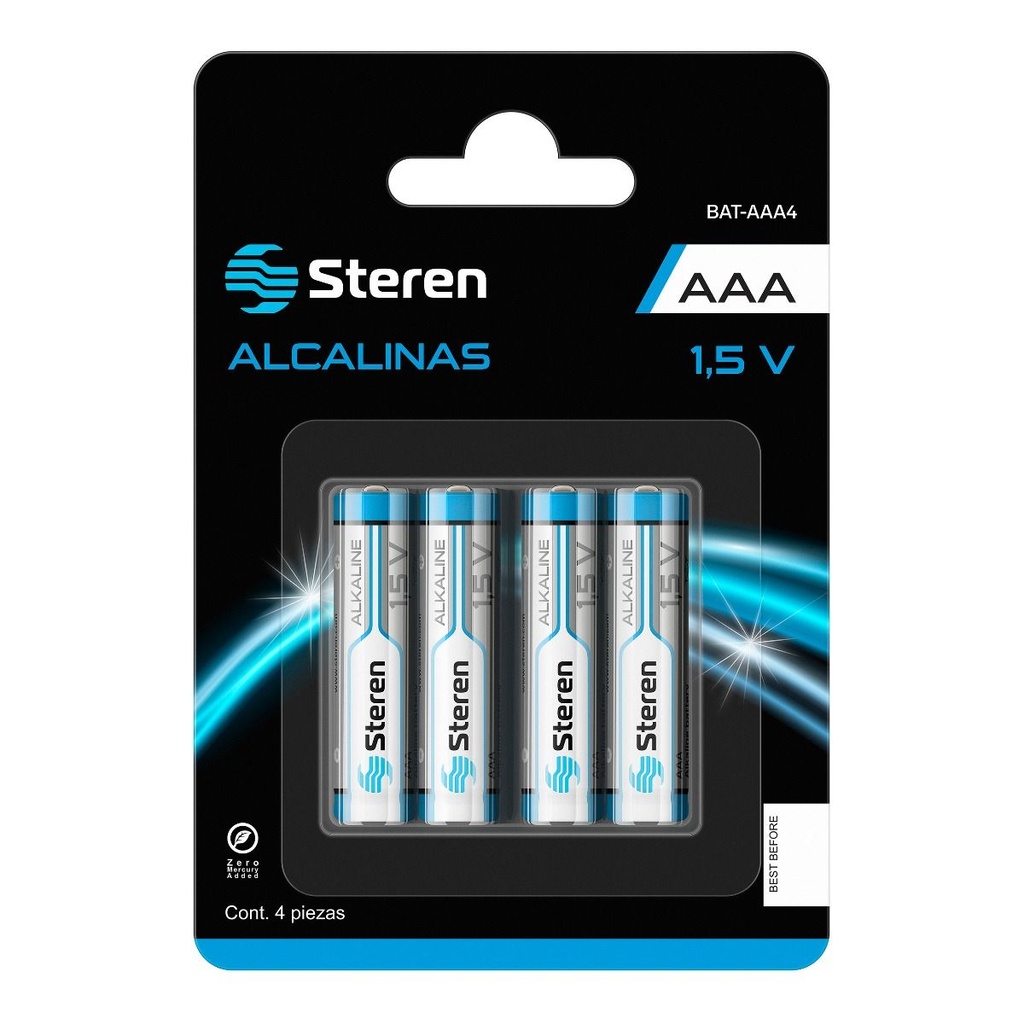 Pilas Steren Alcalinas No Recargables Tipo AAA 1.5V Con 4 Piezas