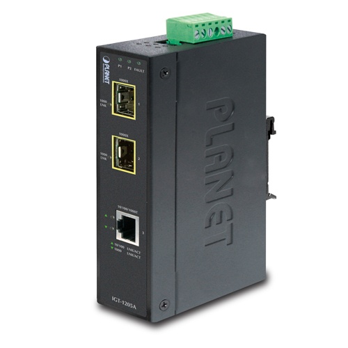 Convertidor de medios industrial de 1 puerto ethernet 10/100/1000 base-t a 2 puertos sfp 100/1000/2500 base-x 